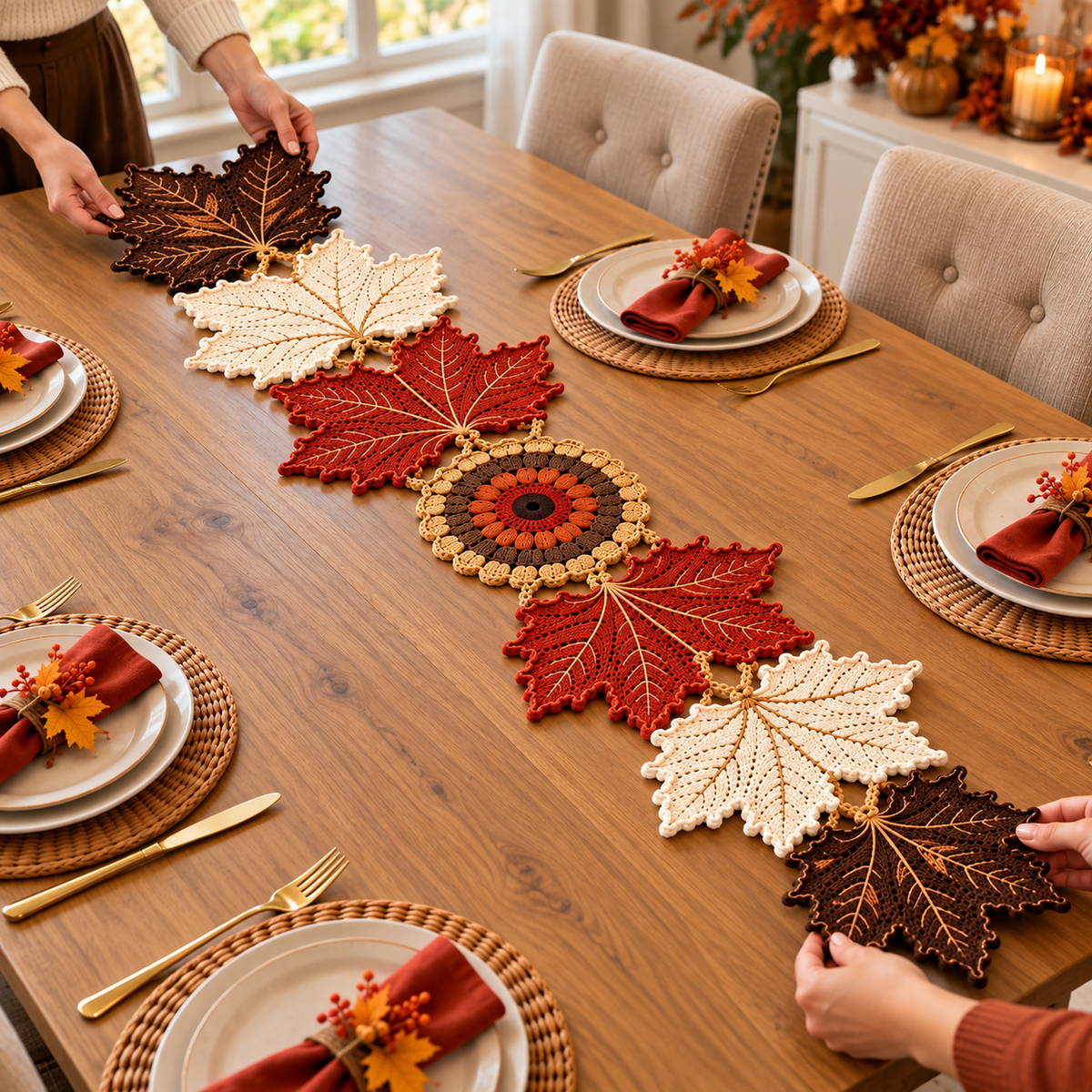 Crochet Maple Leaf Table Runner Pattern | Autumn Fall Home Decor PDF