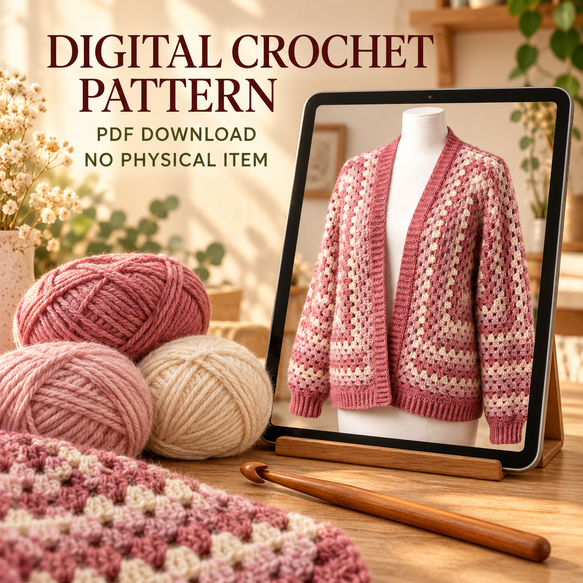 Granny Hexi Cardigan Crochet Pattern, Easy Oversized Hexagon Sweater PDF, XS–5XL