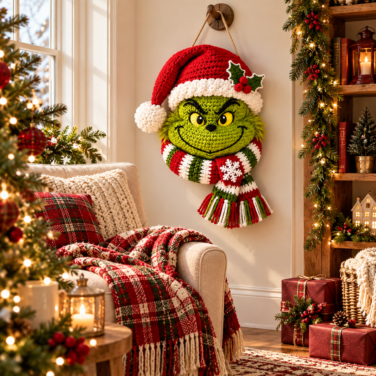Christmas Grinch Door Hanger Crochet Pattern PDF – Holiday Wreath Decor
