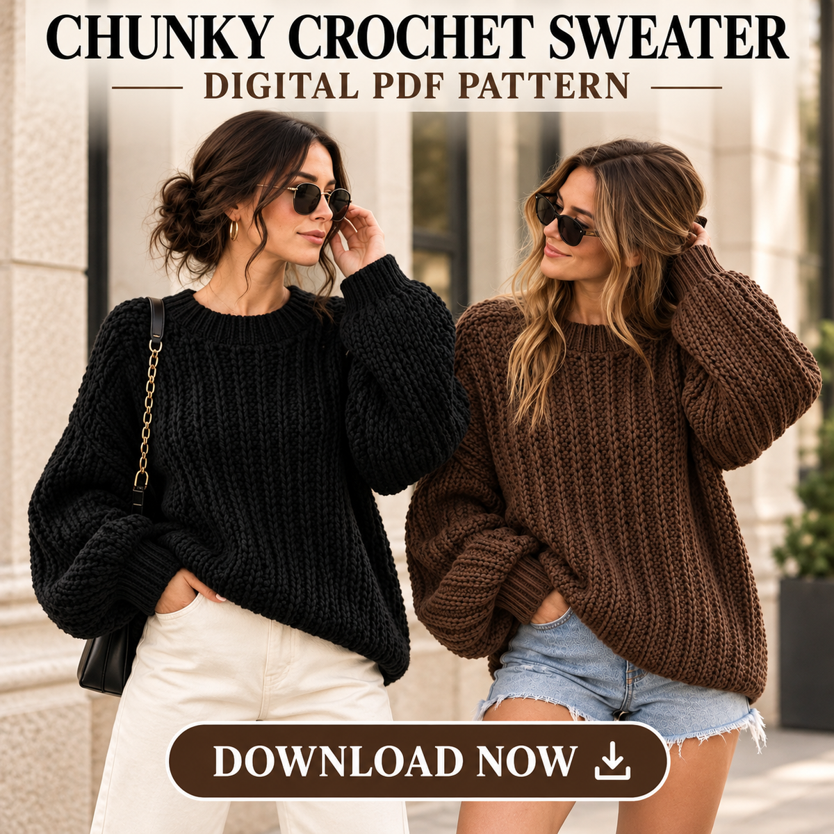 Oversized Chunky Crochet Sweater Pattern PDF | Cozy Pullover for Women