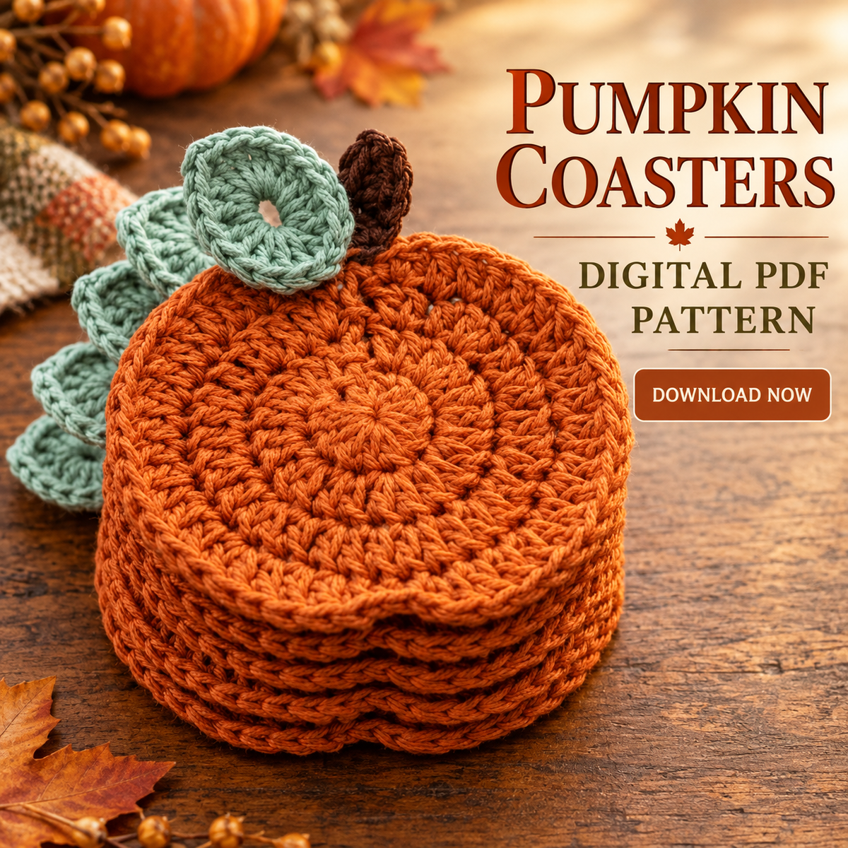 Pumpkin Coaster Crochet Pattern PDF | Rustic Fall & Thanksgiving Table Decor