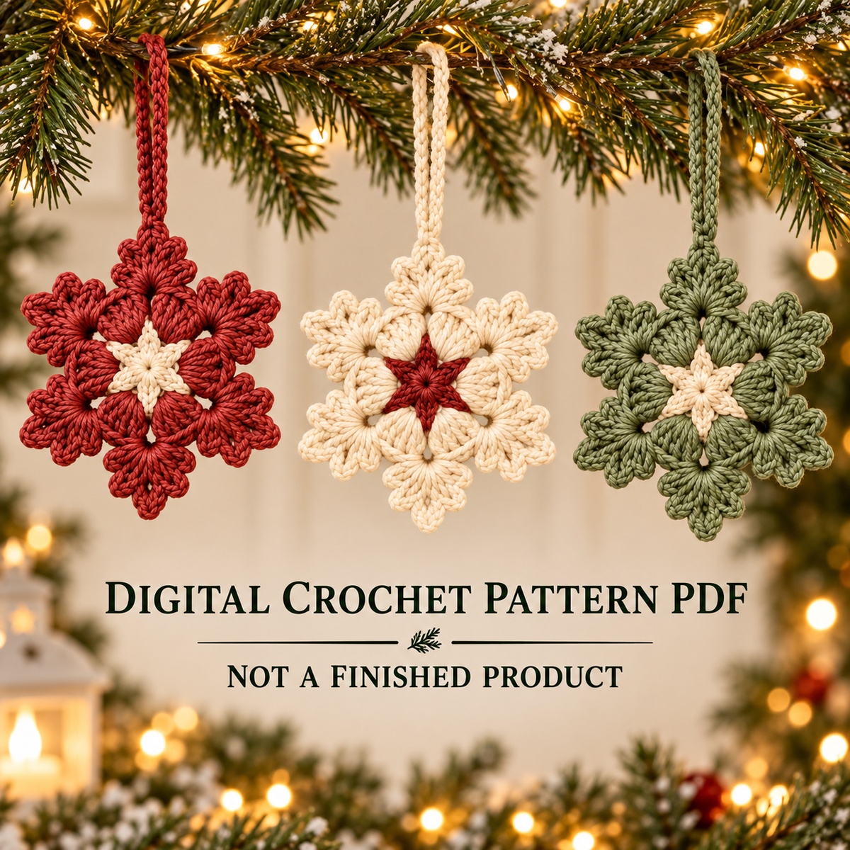 Blooming Snowflake Crochet Pattern PDF | 3 Christmas Ornaments