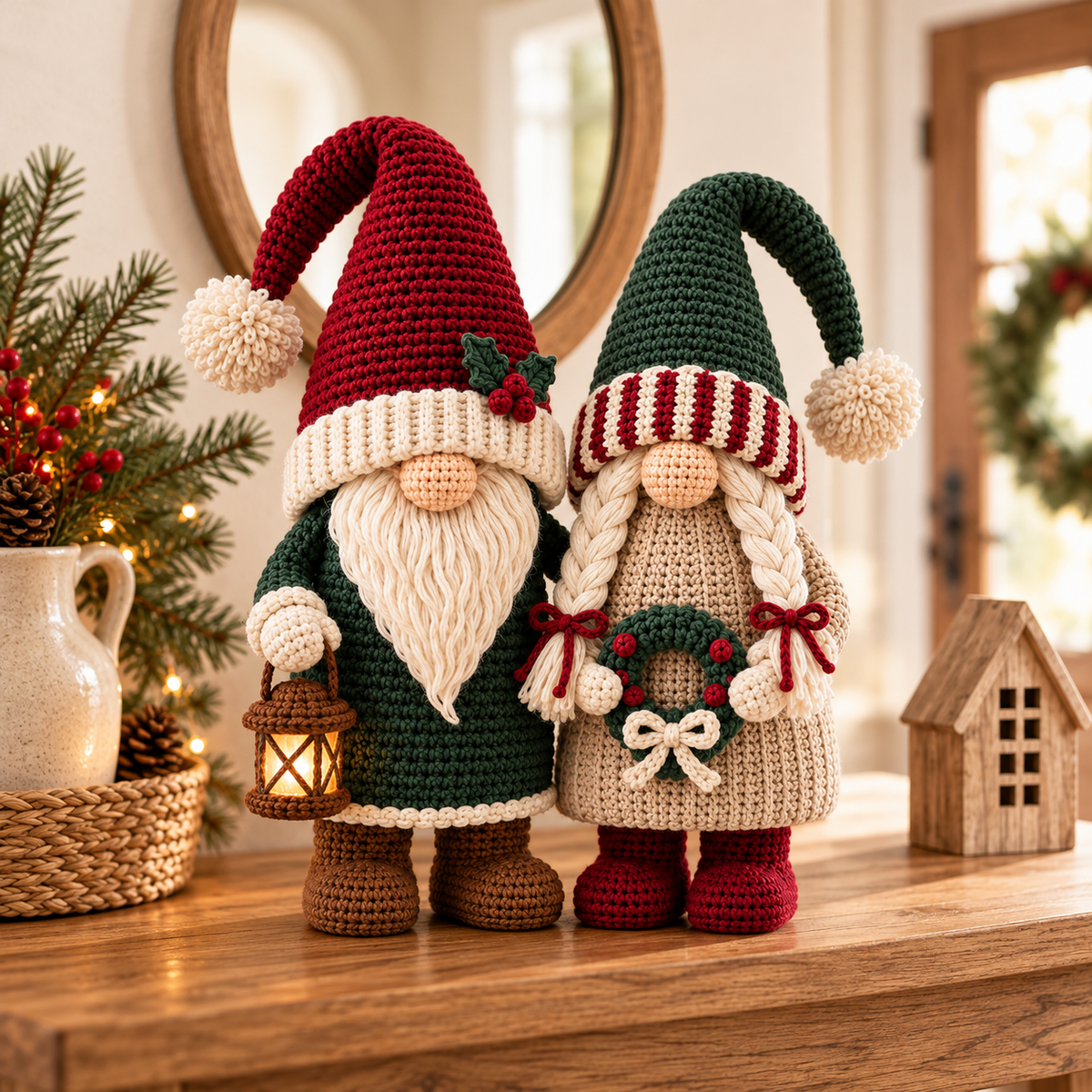 Winter Gnome Couple Crochet Pattern PDF | Scandinavian Christmas Amigurumi Set