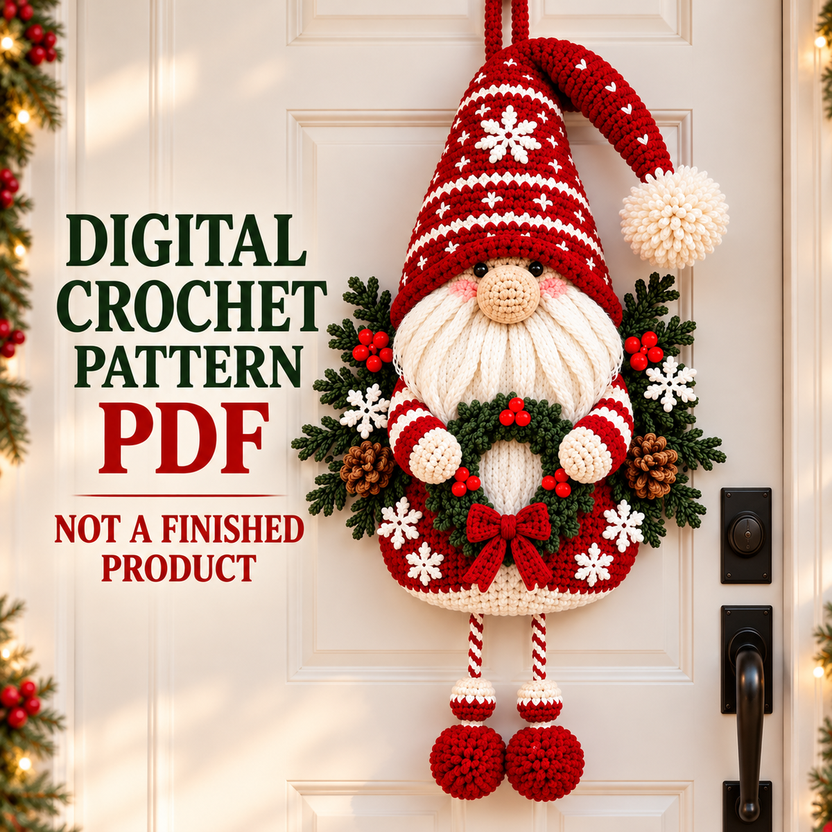 Fair Isle Christmas Gnome Crochet Pattern PDF | Nordic Door Hanger