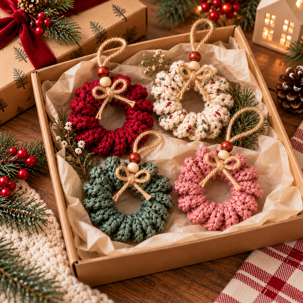 Mini Curly Wreath Crochet Pattern PDF | Rustic Christmas Tree Ornament