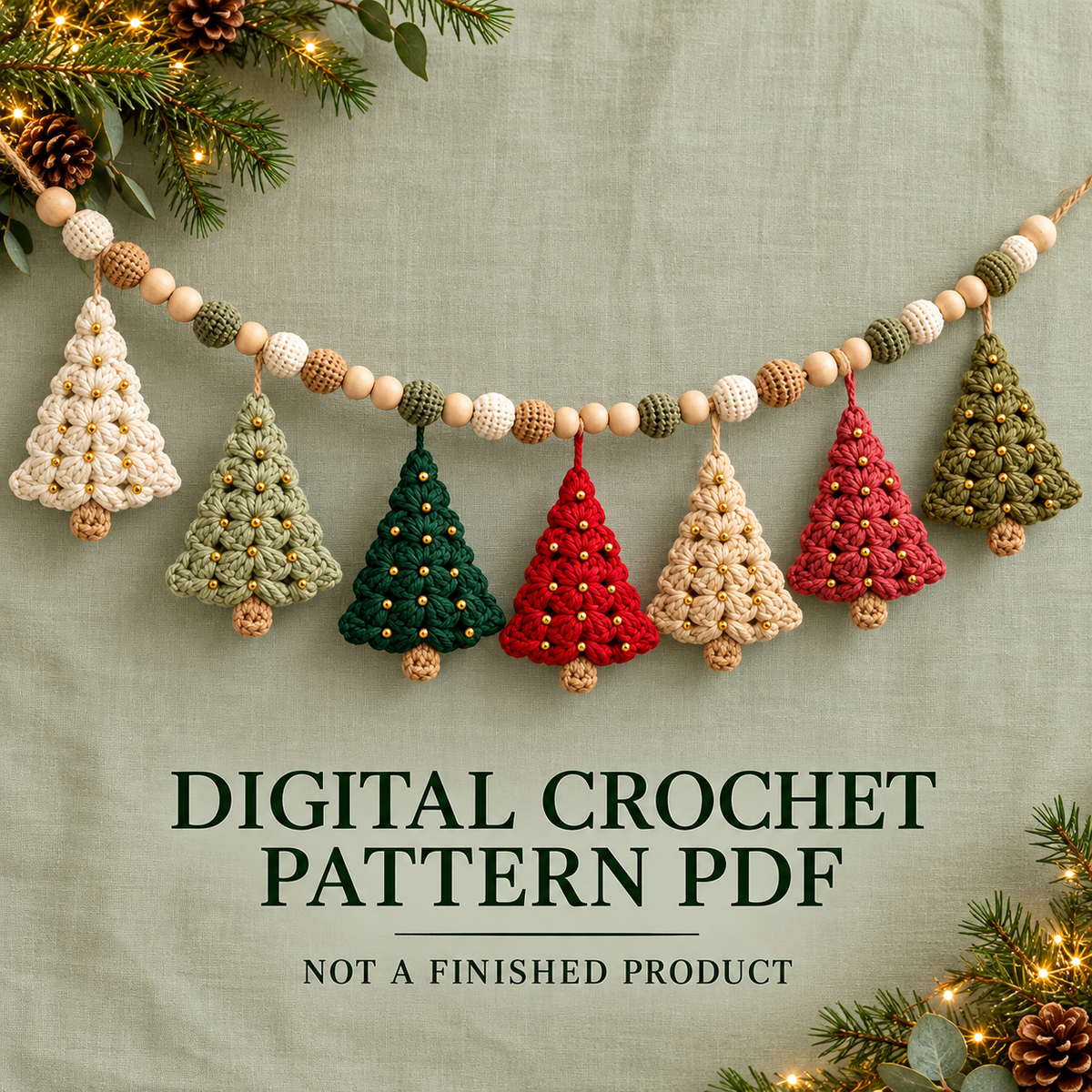 Crochet Christmas Tree Garland Pattern PDF | Granny Square Ornaments