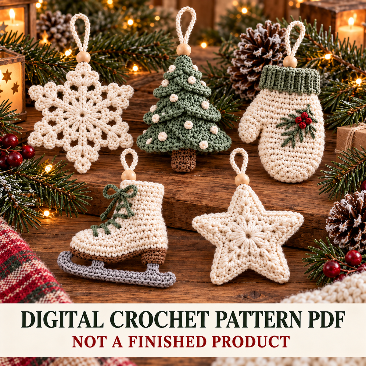 Winter Christmas Ornament Crochet Pattern Bundle PDF | 5 Holiday Designs