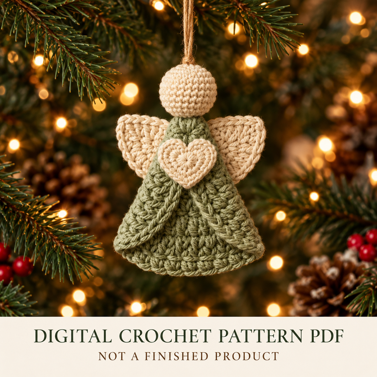 Crochet Angel Christmas Ornament Pattern PDF | Heart Angel Tree Decor