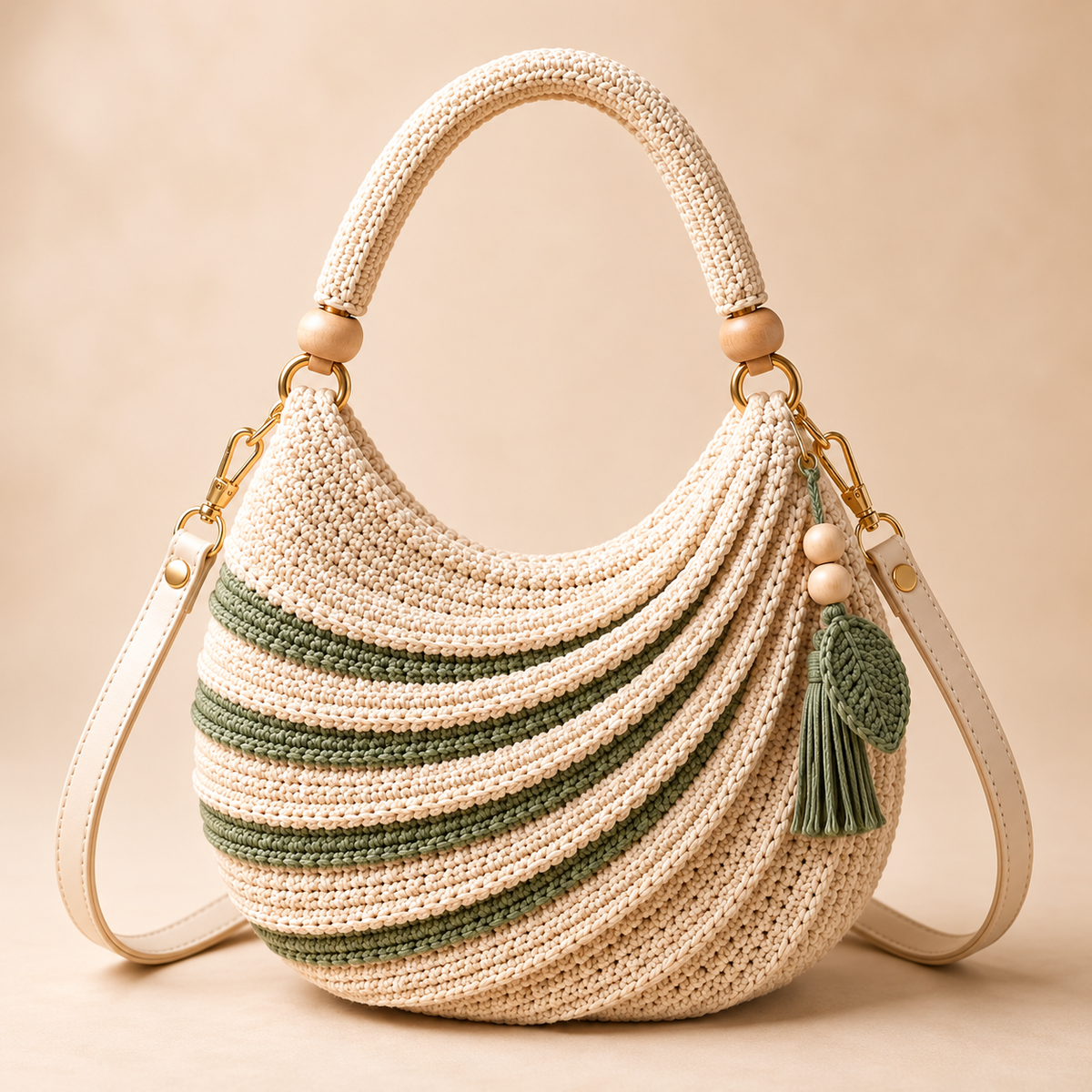 Crescent Crochet Handbag Pattern PDF | Cream & Sage Swirl Hobo Bag