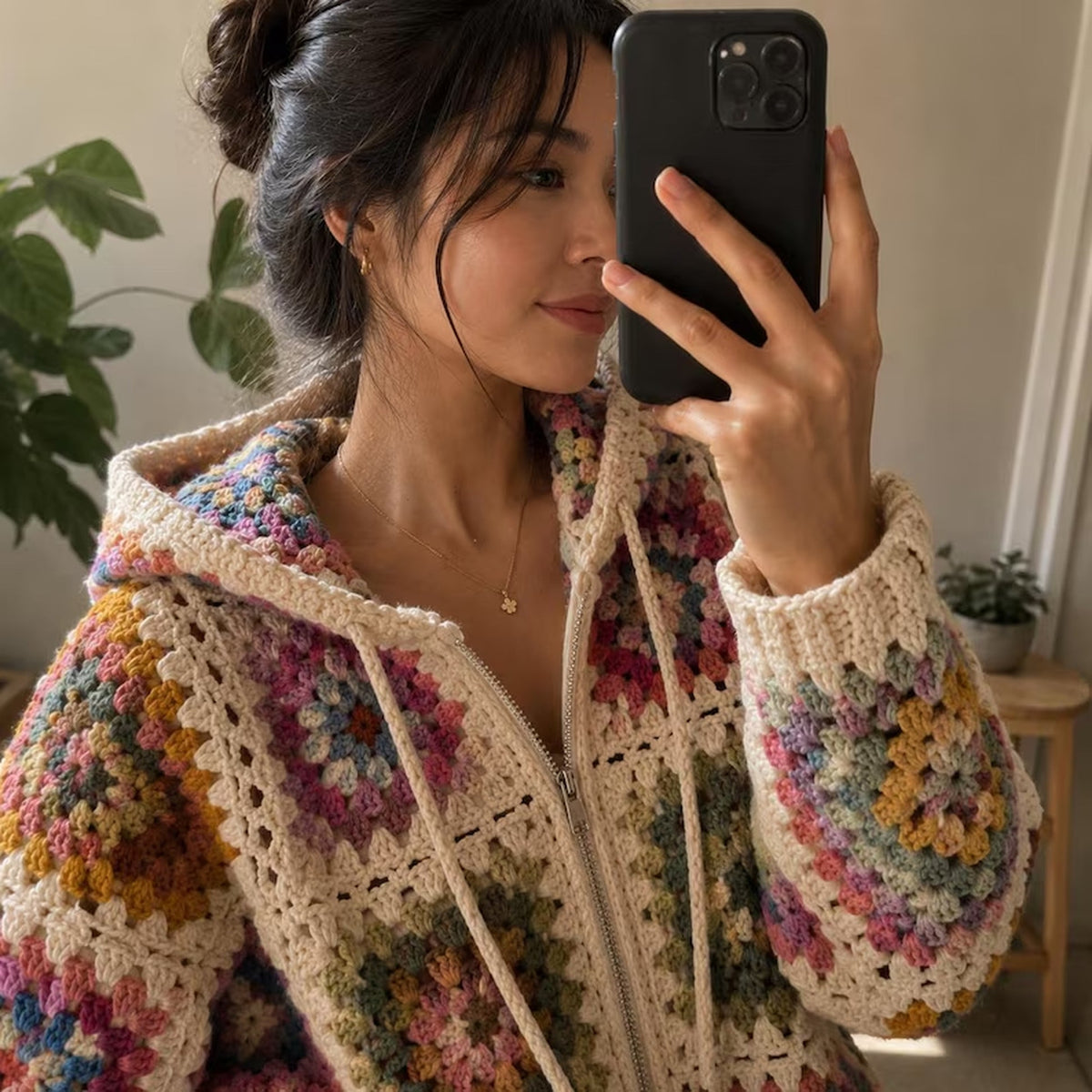Granny Square Cardigan Crochet Pattern – Hooded Zip Up Sweater PDF