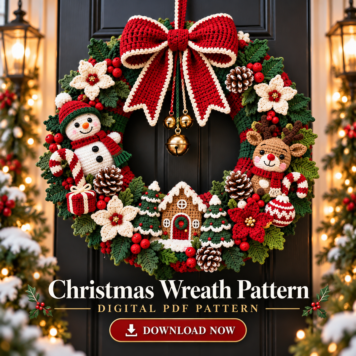 Large Christmas Crochet Wreath Pattern PDF | Amigurumi Door Decor