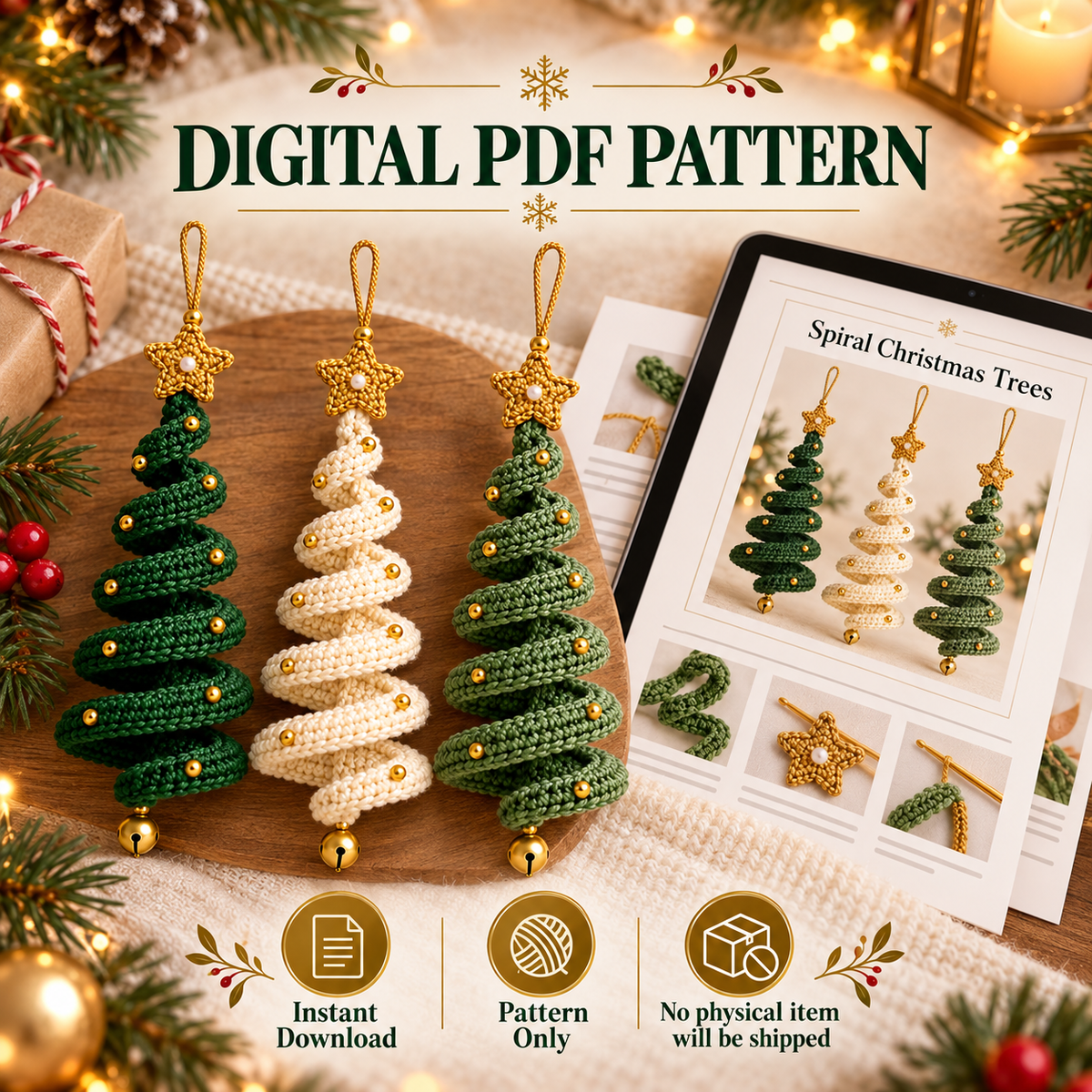 3-in-1 Christmas Tree Spiral Ornament Crochet Pattern PDF | Hanging Decor