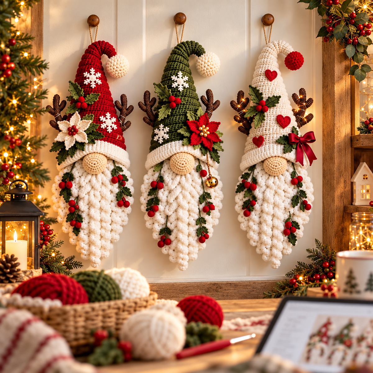 Christmas Gnome Wall Hanging Crochet Pattern PDF | Scandinavian Trio