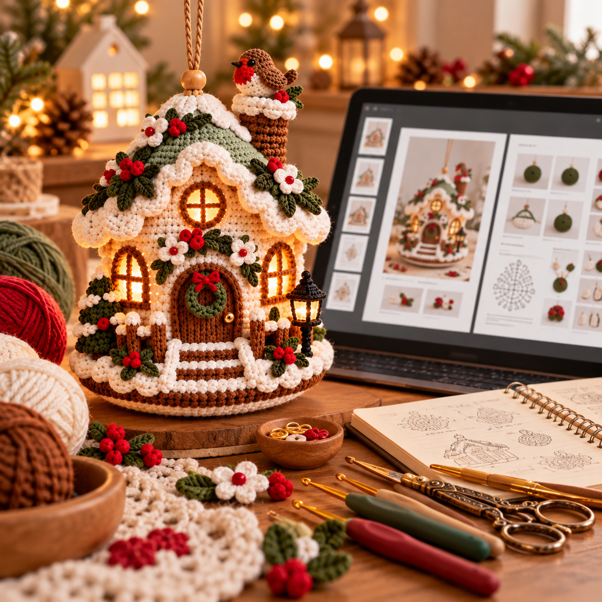 Christmas Cottage Crochet Pattern PDF | Amigurumi House Ornament