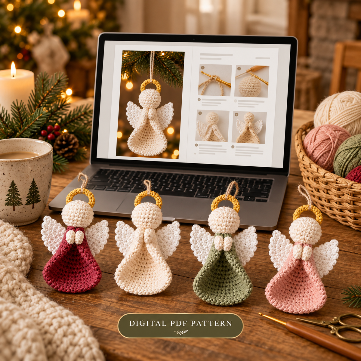 Mini Crochet Angel Ornament Pattern PDF | Christmas Tree Decoration