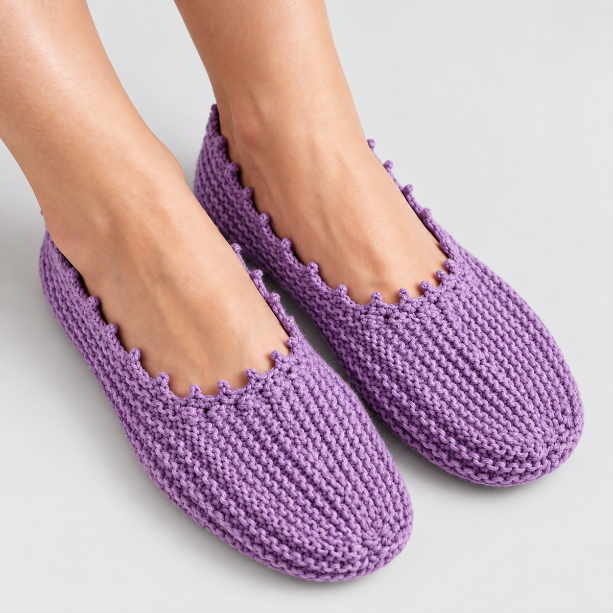 Cozy Ridge Knit Slippers Pattern PDF | Women's House Slippers with Crochet Edging