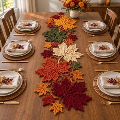 Autumn Maple Leaf Table Runner Crochet Pattern PDF – Fall Table Decor