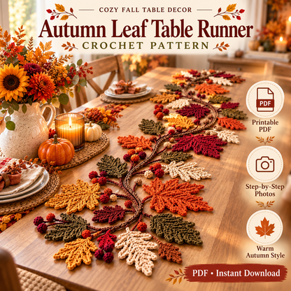 Autumn Leaf Table Runner Crochet Pattern PDF – Fall Home Decor
