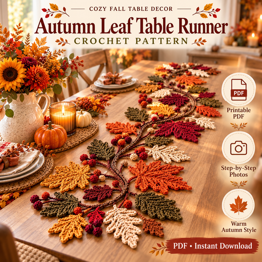 Autumn Leaf Table Runner Crochet Pattern PDF – Fall Home Decor