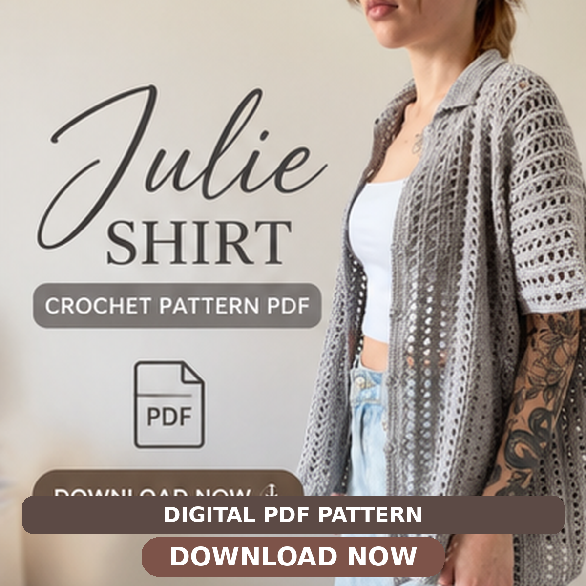 Julie Crochet Shirt Pattern PDF | Oversized Mesh Cardigan Made to Measure