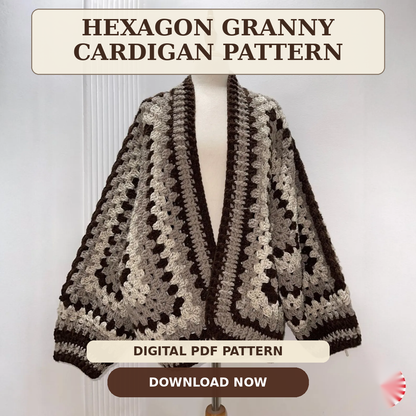 Hexagon Crochet Cardigan Pattern PDF | Chunky Granny Stitch Sweater S–XL