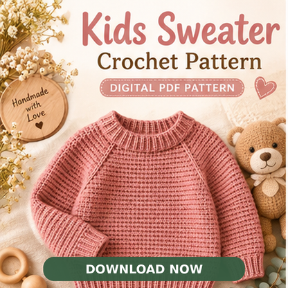Kids Raglan Sweater Crochet Pattern PDF | Seamless Pullover Ages 1–10