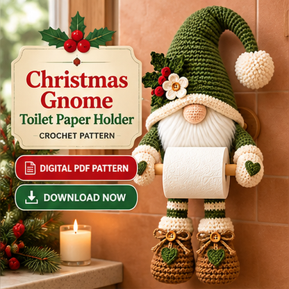 Green Christmas Gnome Toilet Paper Holder Crochet Pattern PDF