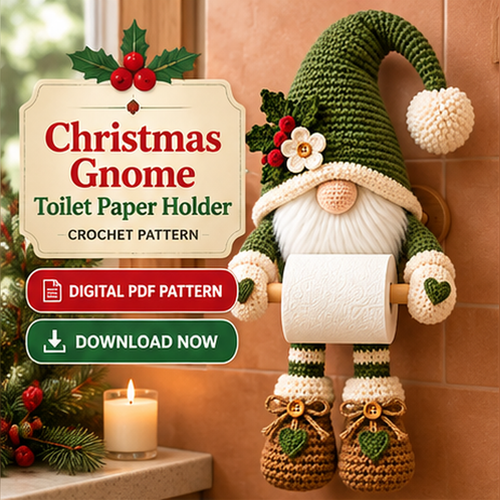 Green Christmas Gnome Toilet Paper Holder Crochet Pattern PDF