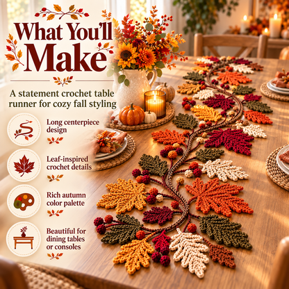 Autumn Leaf Table Runner Crochet Pattern PDF – Fall Home Decor