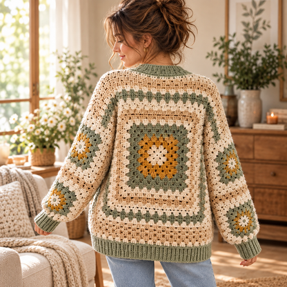 Beginner Granny Square Cardigan Crochet Pattern – Oversized Sweater PDF, XS–5XL