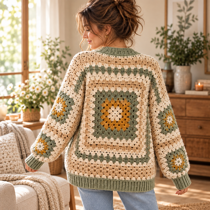 Beginner Granny Square Cardigan Crochet Pattern – Oversized Sweater PDF, XS–5XL