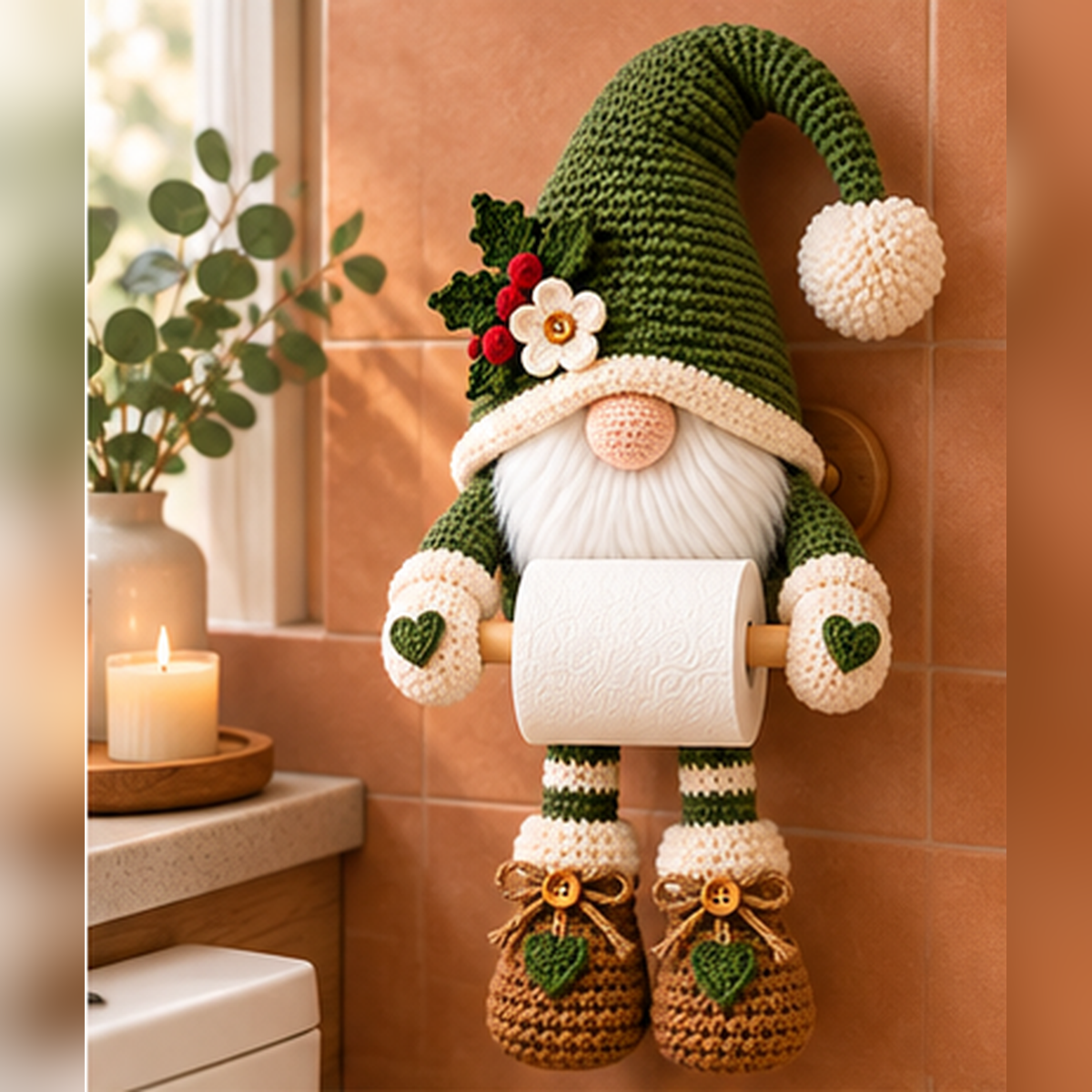 Green Christmas Gnome Toilet Paper Holder Crochet Pattern PDF