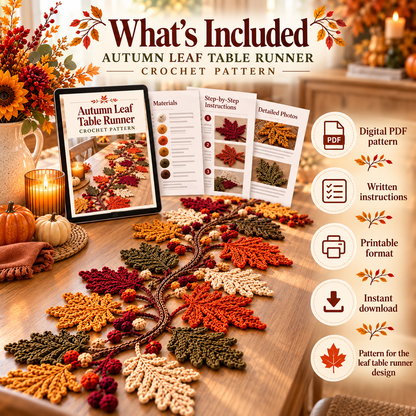 Autumn Leaf Table Runner Crochet Pattern PDF – Fall Home Decor