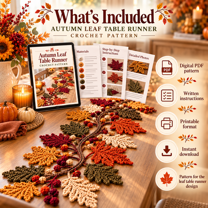 Autumn Leaf Table Runner Crochet Pattern PDF – Fall Home Decor