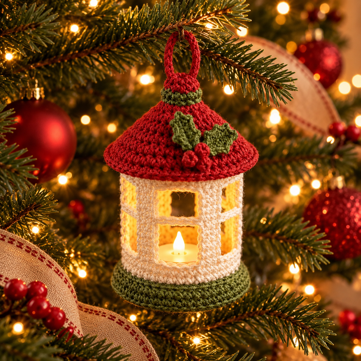 Crochet Christmas Lantern Pattern PDF – Mini LED Holiday Decor