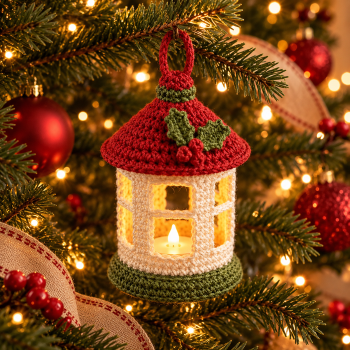 Crochet Christmas Lantern Pattern PDF – Mini LED Holiday Decor