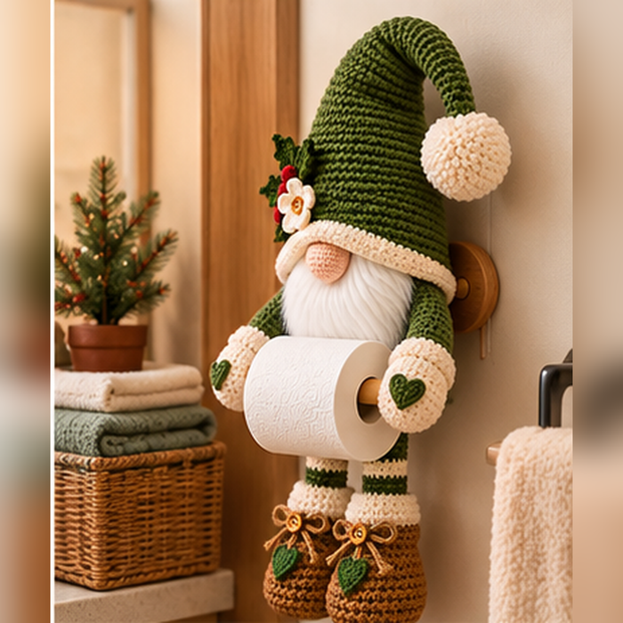 Green Christmas Gnome Toilet Paper Holder Crochet Pattern PDF