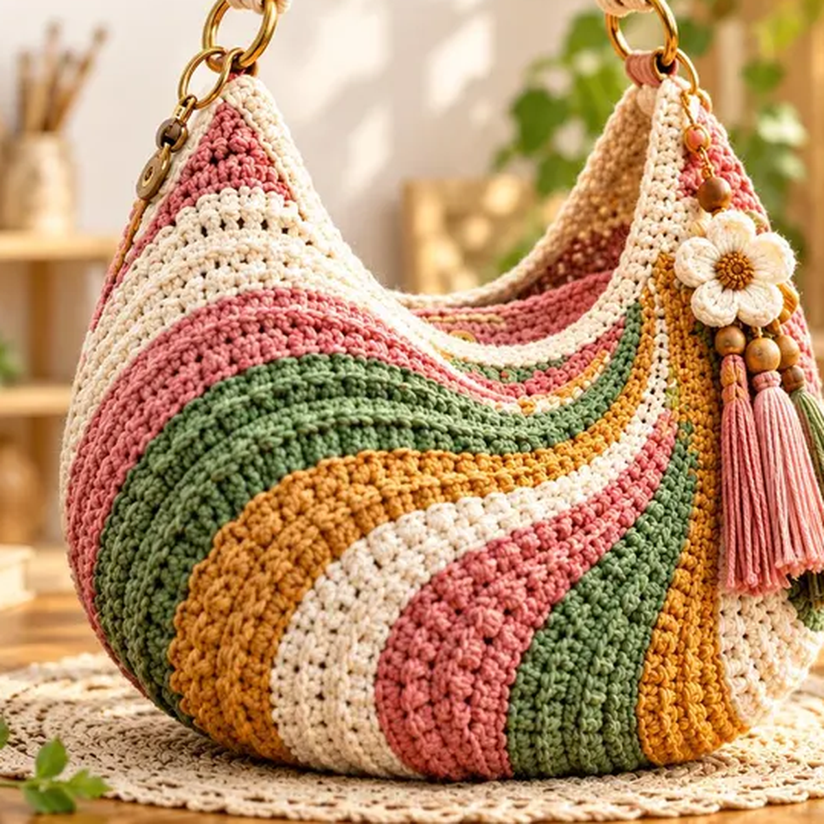 Boho Crescent Crochet Bag Pattern PDF | Colorful Swirl Shoulder Purse