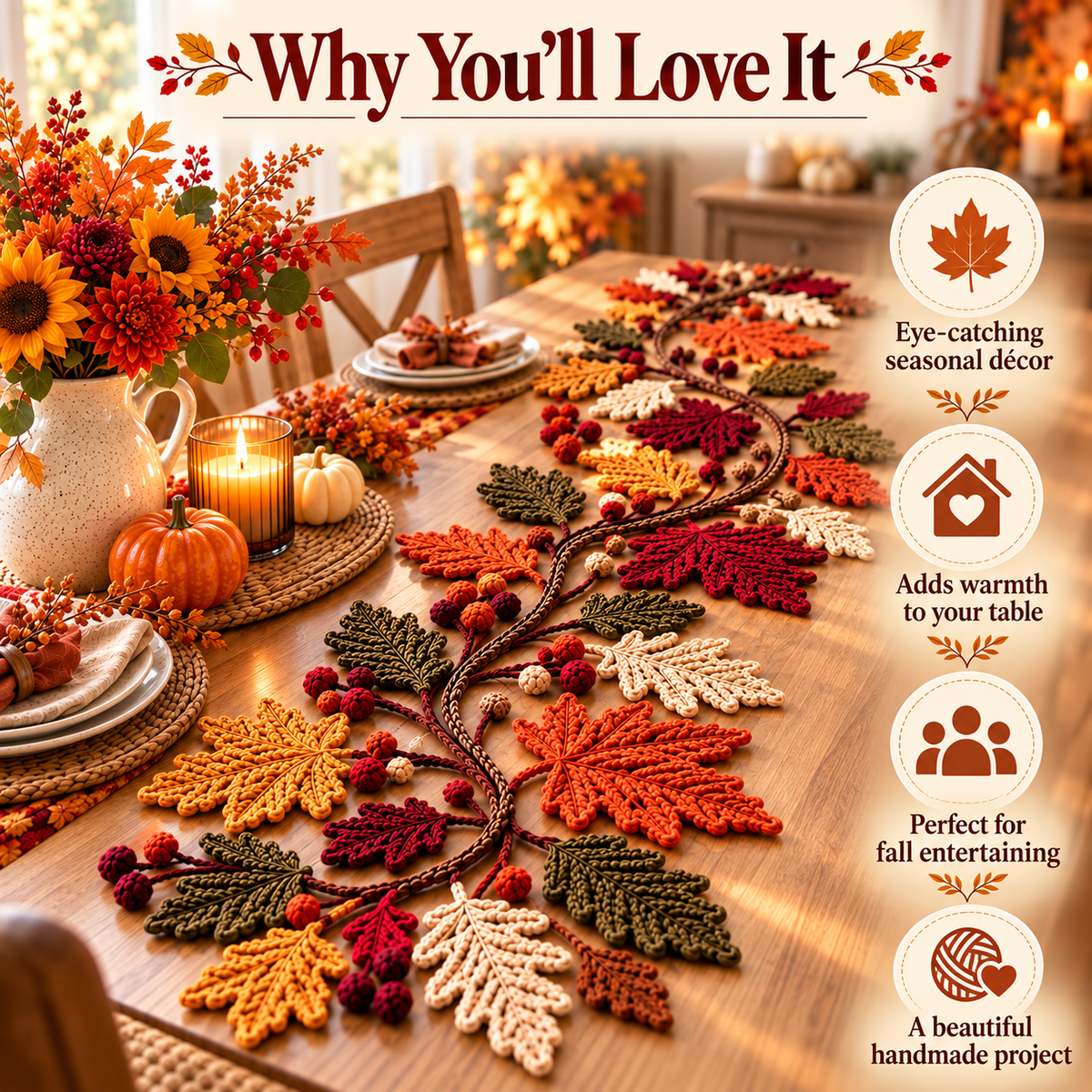Autumn Leaf Table Runner Crochet Pattern PDF – Fall Home Decor