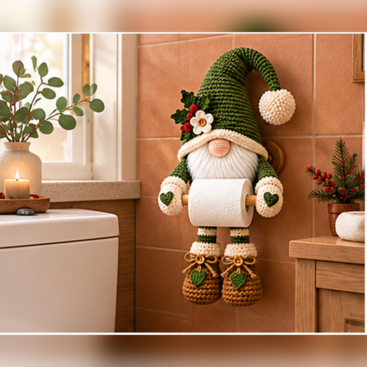 Green Christmas Gnome Toilet Paper Holder Crochet Pattern PDF