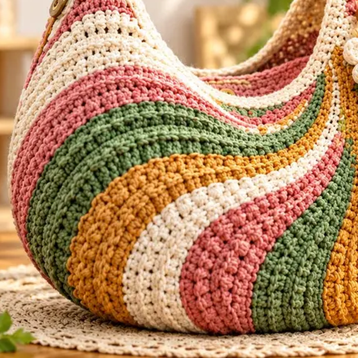 Boho Crescent Crochet Bag Pattern PDF | Colorful Swirl Shoulder Purse