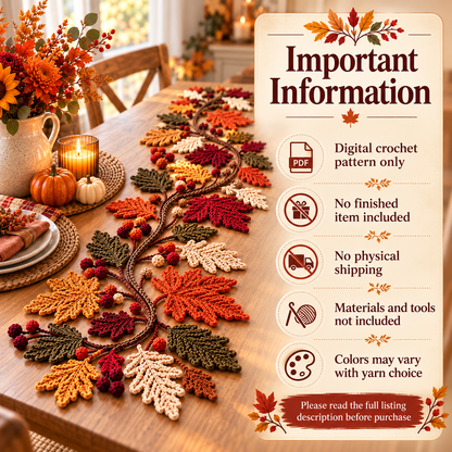 Autumn Leaf Table Runner Crochet Pattern PDF – Fall Home Decor