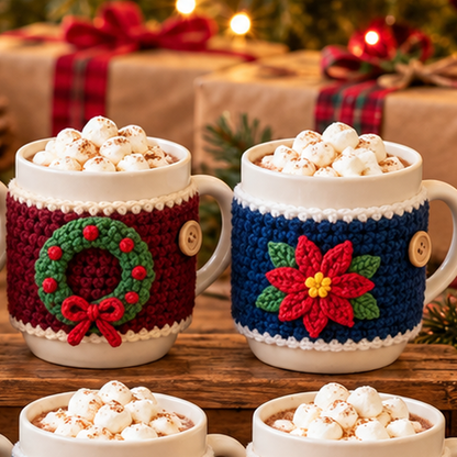 Christmas Mug Cozy Crochet Pattern Bundle PDF | 10 Holiday Designs