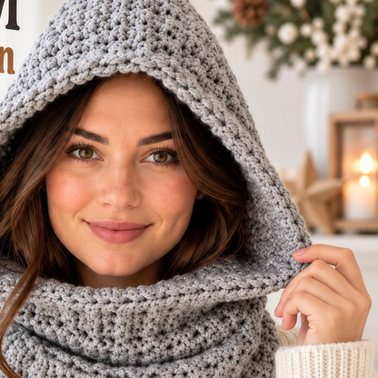Chunky Hooded Cowl Crochet Pattern PDF | Adult Winter Neck Warmer