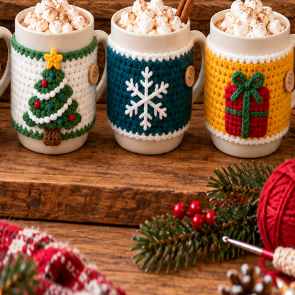Christmas Mug Cozy Crochet Pattern Bundle PDF | 10 Holiday Designs