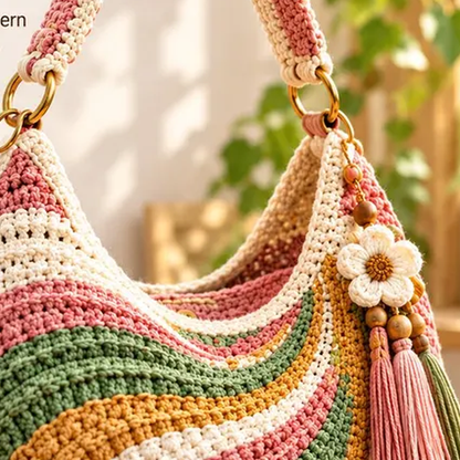 Boho Crescent Crochet Bag Pattern PDF | Colorful Swirl Shoulder Purse