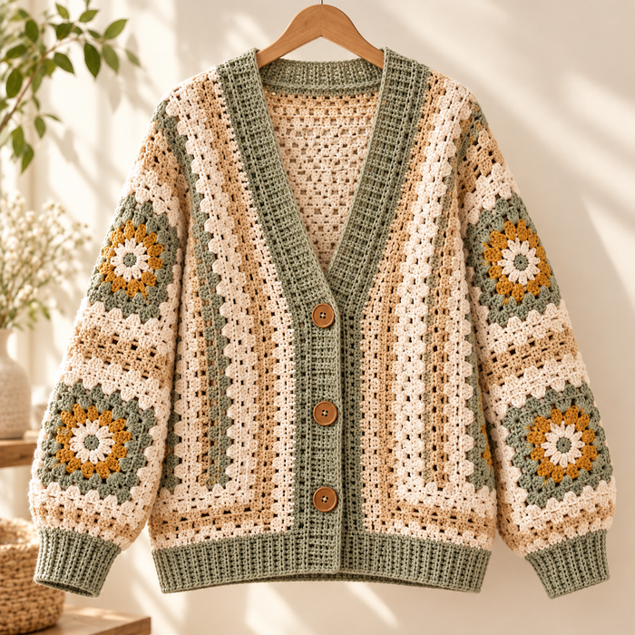 Beginner Granny Square Cardigan Crochet Pattern – Oversized Sweater PDF, XS–5XL