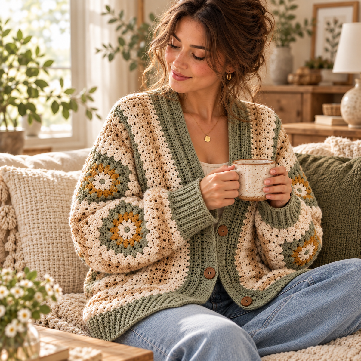 Beginner Granny Square Cardigan Crochet Pattern – Oversized Sweater PDF, XS–5XL