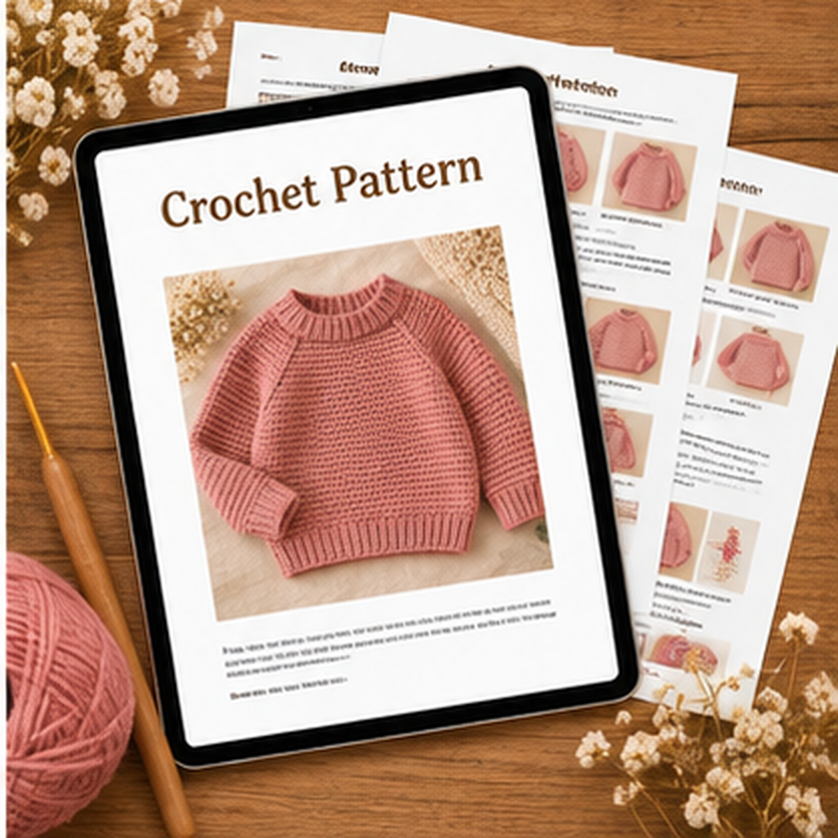 Kids Raglan Sweater Crochet Pattern PDF | Seamless Pullover Ages 1–10