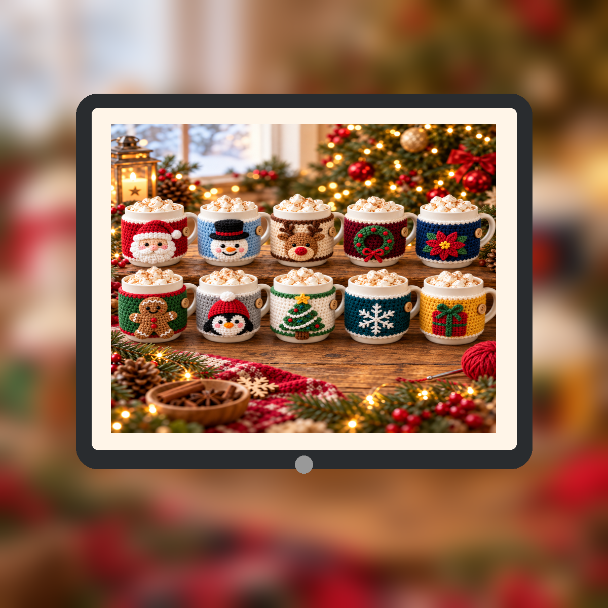 Christmas Mug Cozy Crochet Pattern Bundle PDF | 10 Holiday Designs